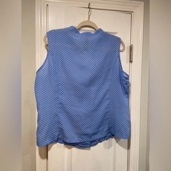 Jordan Pleated Front Bow Tie Neck Sleeveless Blue White Polka Dot Blouse Size L - Picture 6 of 7